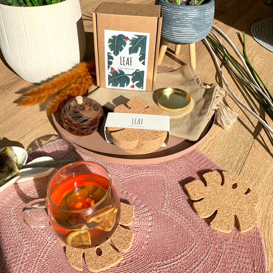 Leaf Monstera cork coaster tea time