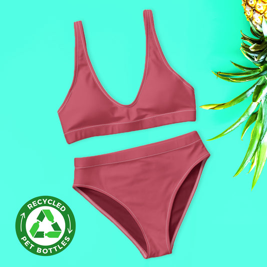 Ensemble de bikini de sport recyclé rose rose rouge, bikini de gym de mode durable