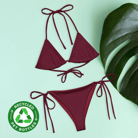 Rouge rubis bordeaux foncé Ensemble de bikini string recyclé