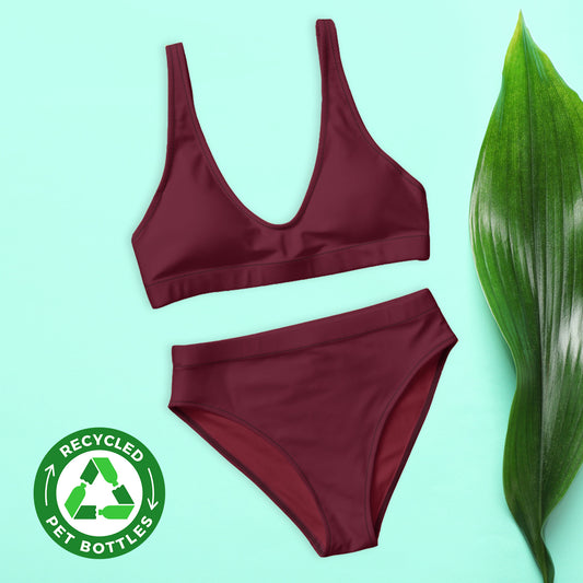 Dark claret ruby red Recycled high-waisted bikini set