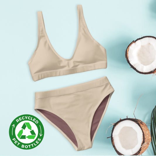 Crème d'amande, beige Ensemble de bikini taille haute recyclé