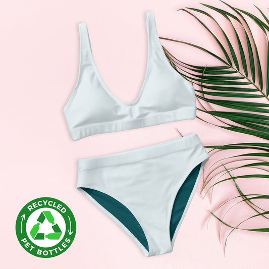 Azurblaues, recyceltes Bikini-Set mit hoher Taille