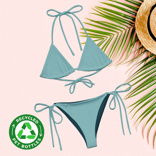 Opal-türkises, recyceltes String-Bikini-Set, umweltfreundlicher Triangel-Bikini