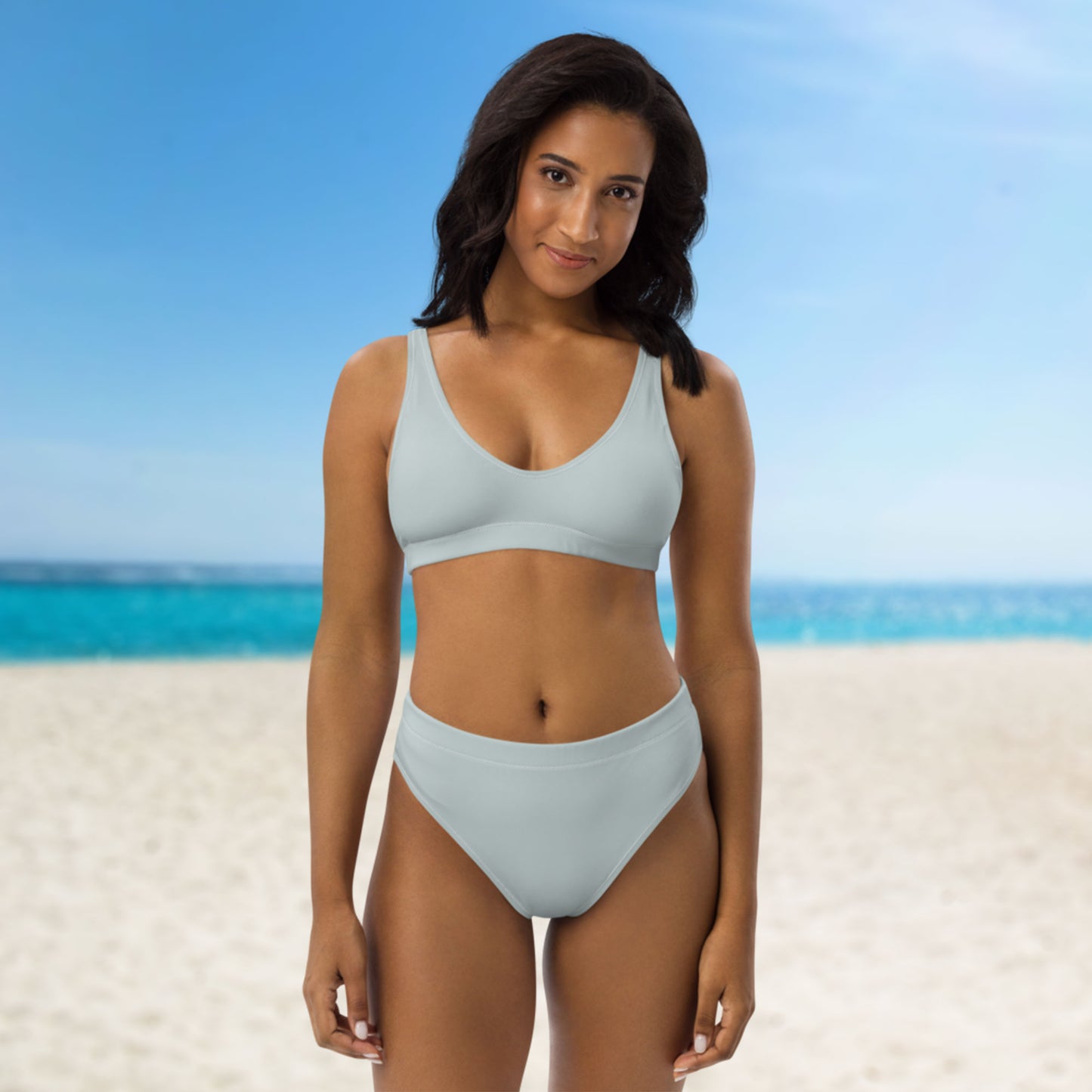 Maillot de bain taille haute recyclé gris clair