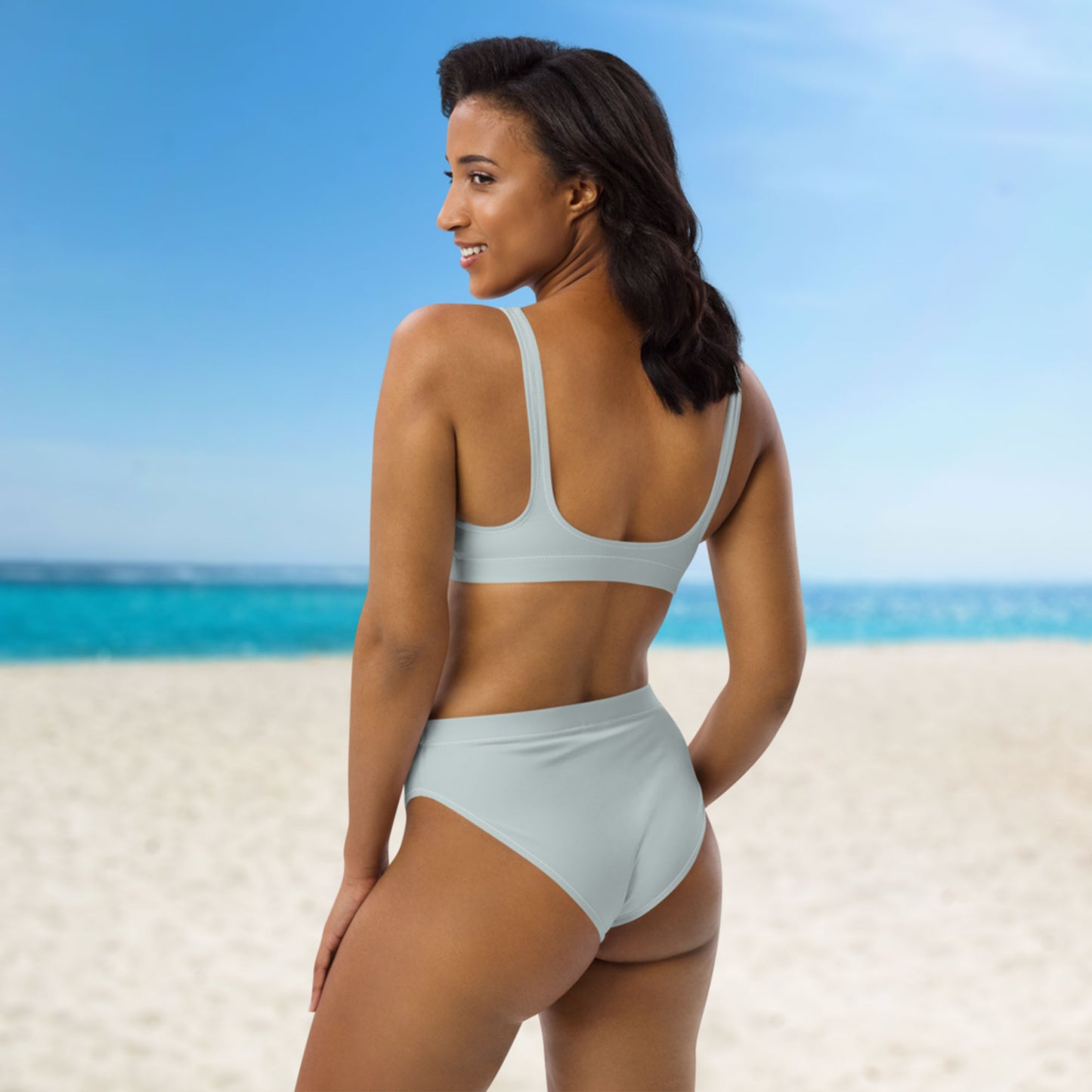 Maillot de bain taille haute recyclé gris clair