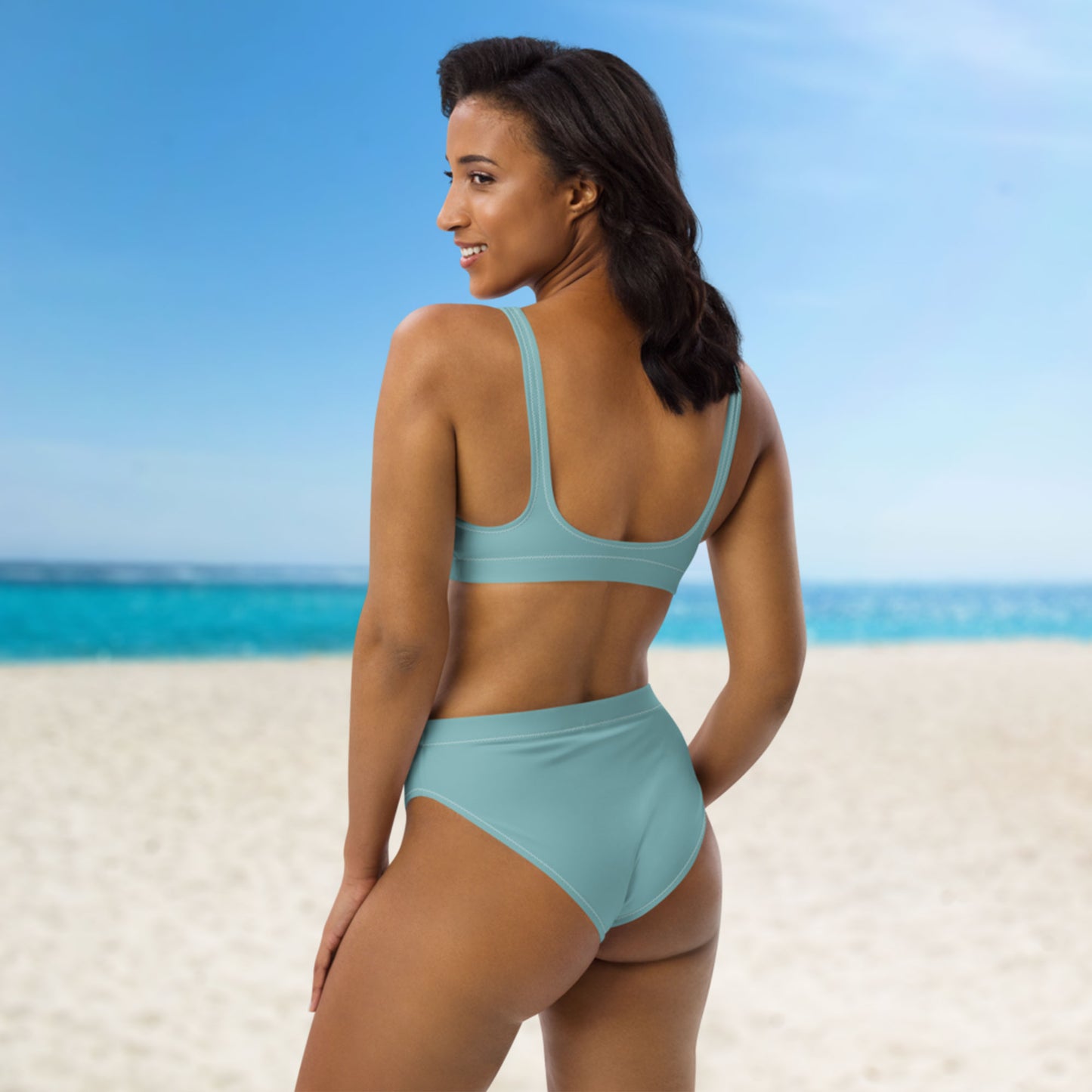 Bikini taille haute recyclé vert bleu turquoise opale