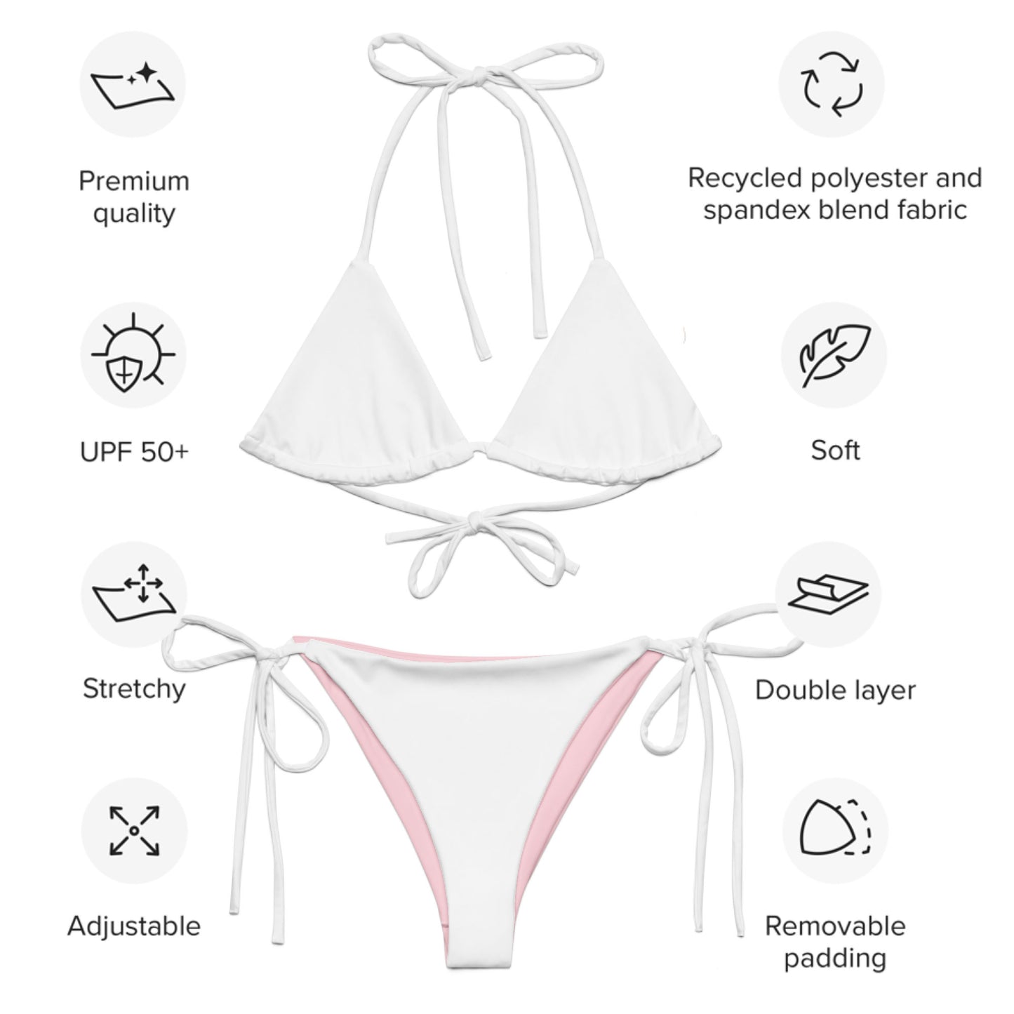 Maillot de bain string recyclé blanc-rose