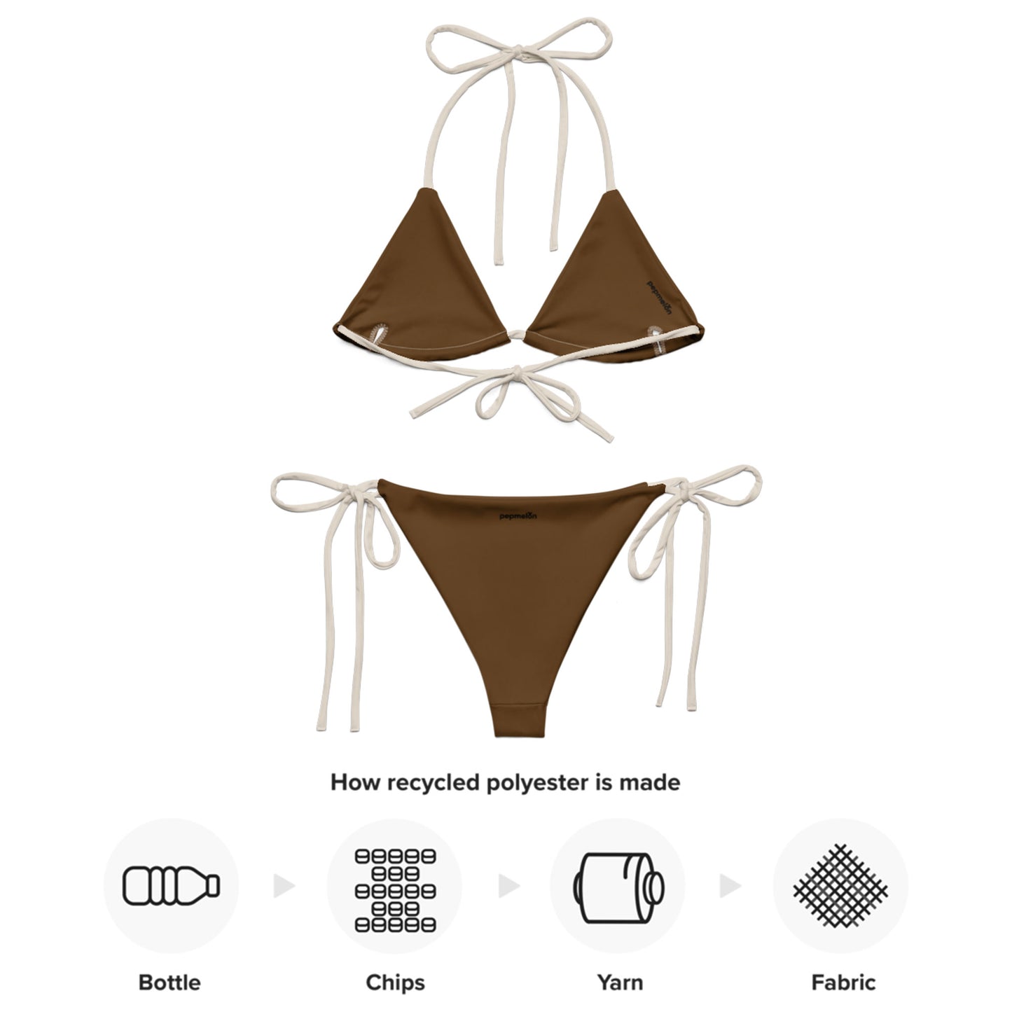 Alabasterbeiger, recycelter String-Bikini-Set, umweltfreundlicher Triangel-Bikini, doppellagiger, umweltfreundlicher UPF 50+-Bikini