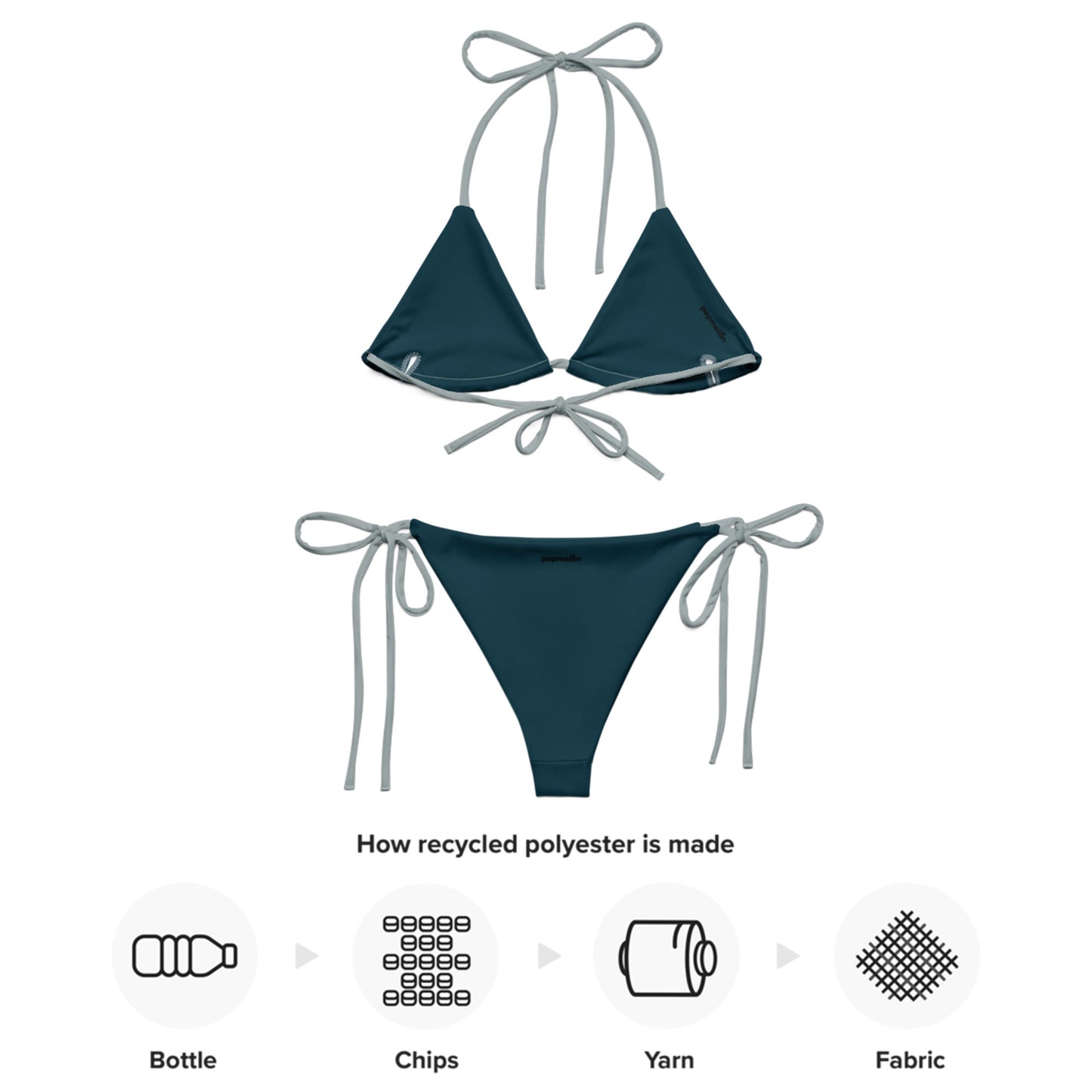 Maillot de bain string recyclé gris cendre bikini triangle eco-friendly bikini double épaisseur UPF 50+ eco-friendly