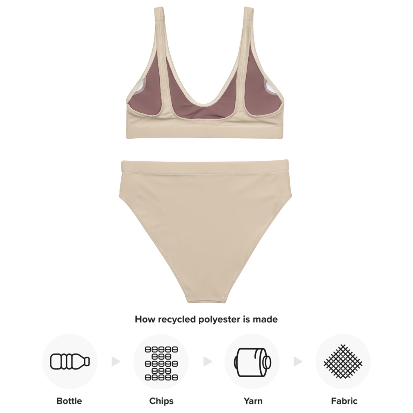 Almond creme, beige Recycled high-waisted bikini set