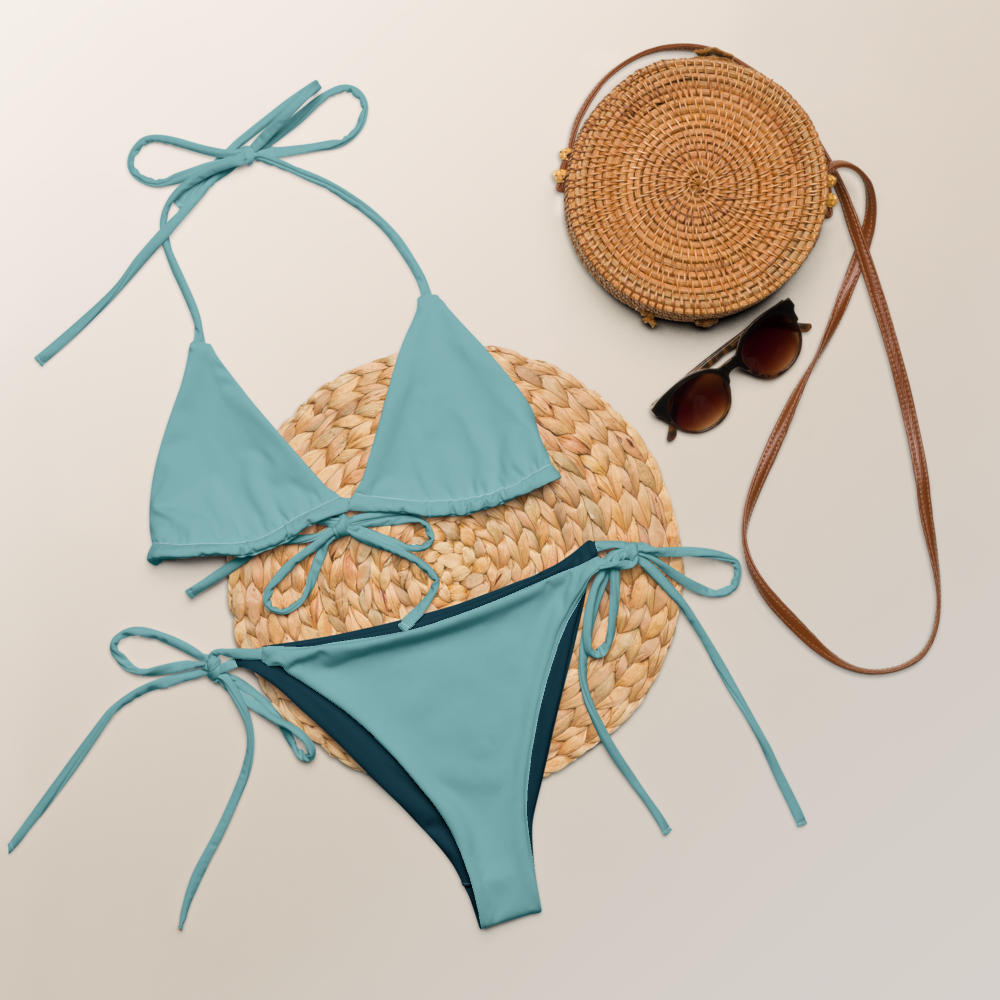 Opal-türkises, recyceltes String-Bikini-Set, umweltfreundlicher Triangel-Bikini