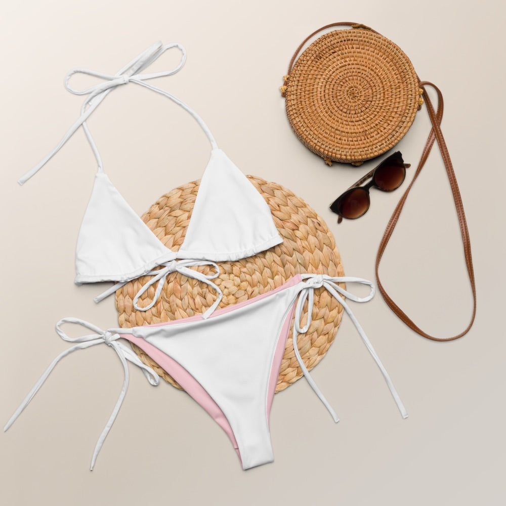 Maillot de bain string recyclé blanc-rose