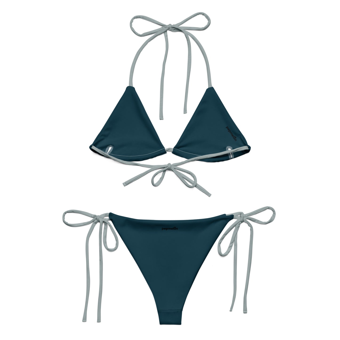 Maillot de bain string recyclé gris cendre bikini triangle eco-friendly bikini double épaisseur UPF 50+ eco-friendly