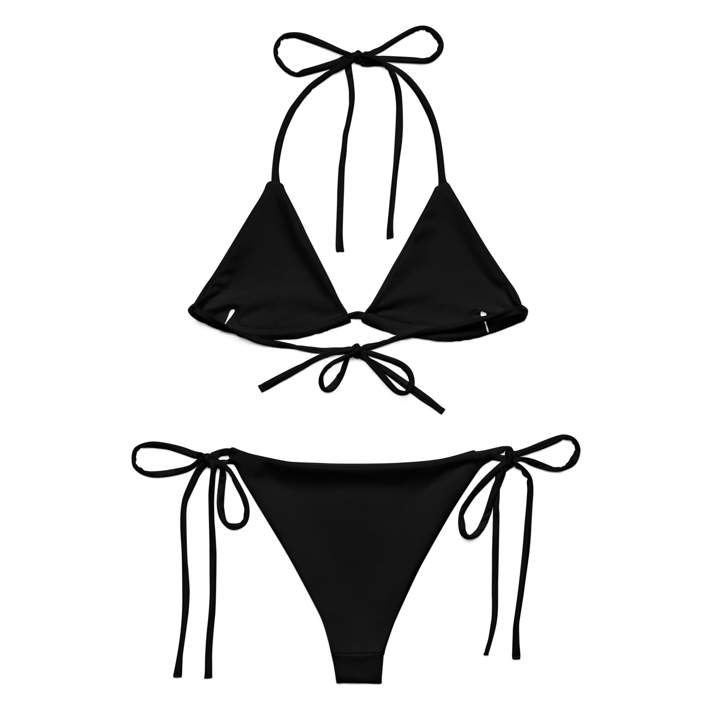 Schwarzer, recycelter String-Bikini-Set, umweltfreundlicher Triangel-Bikini