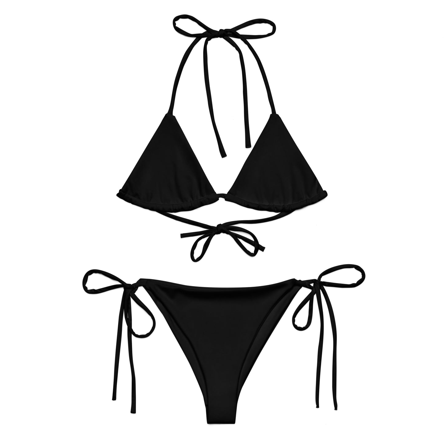 Schwarzer, recycelter String-Bikini-Set, umweltfreundlicher Triangel-Bikini