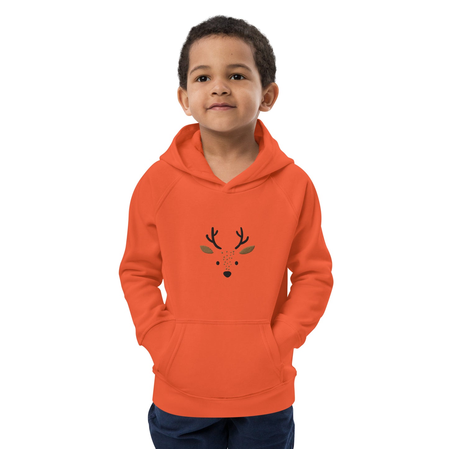 Deer 1 Kids Eco Hoodie avec des animaux mignons, pull en coton biologique pour enfants, idée cadeau pour les enfants, sweat à capuche doux pour les enfants pour Noël