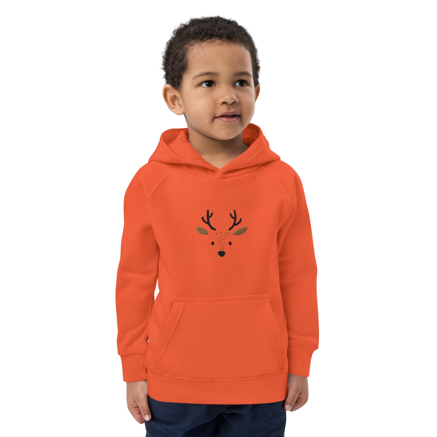 Deer 1 Kids Eco Hoodie avec des animaux mignons, pull en coton biologique pour enfants, idée cadeau pour les enfants, sweat à capuche doux pour les enfants pour Noël