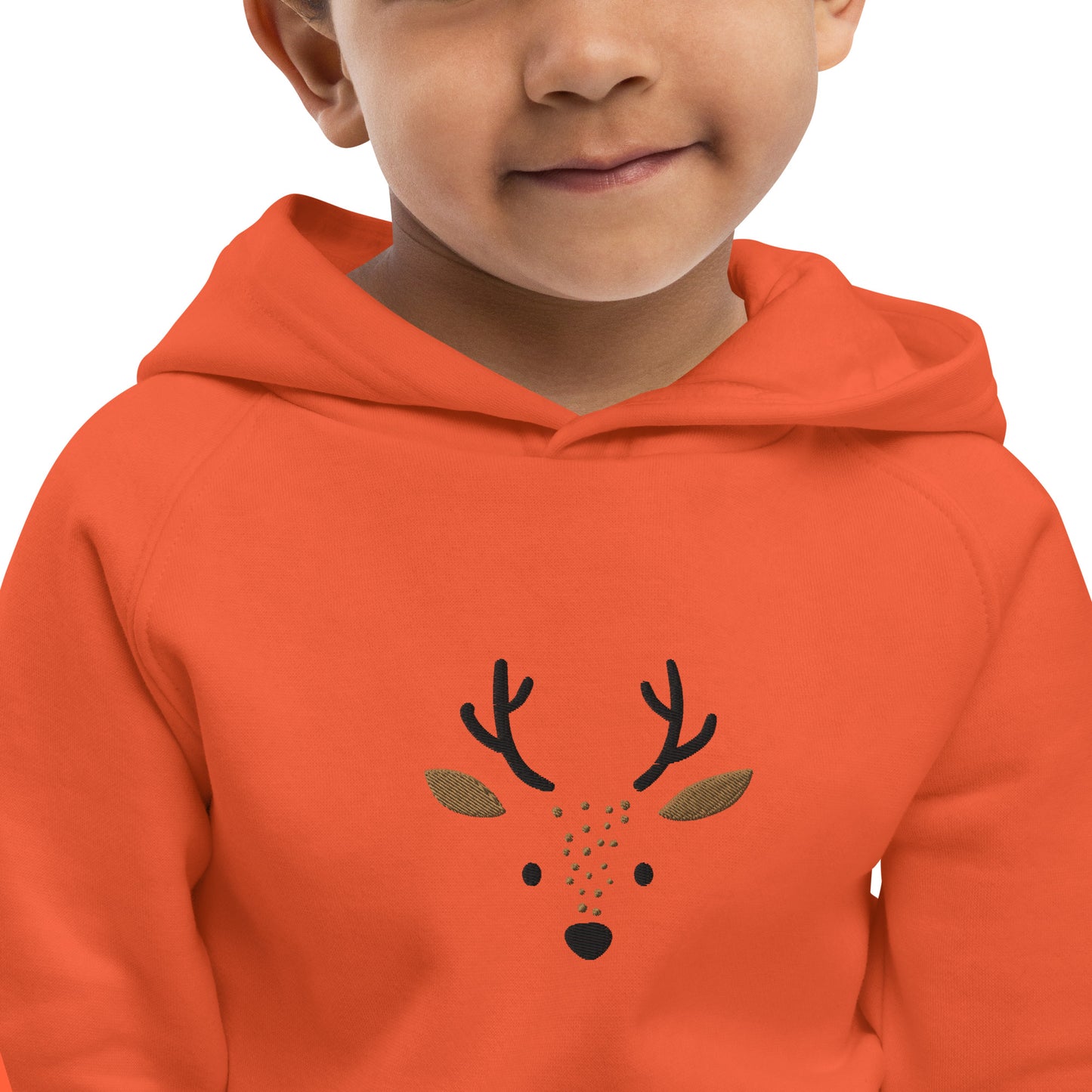 Deer 1 Kids Eco Hoodie avec des animaux mignons, pull en coton biologique pour enfants, idée cadeau pour les enfants, sweat à capuche doux pour les enfants pour Noël