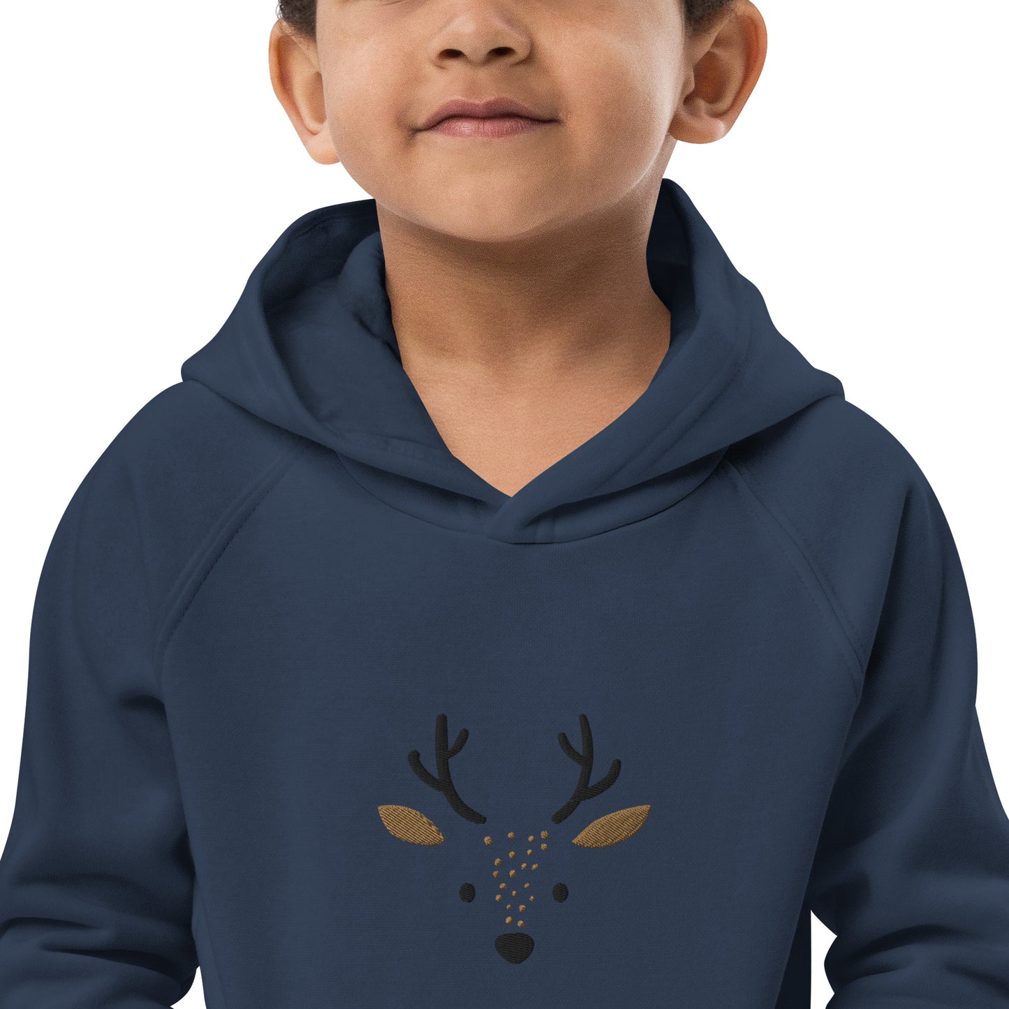 Deer 1 Kids Eco Hoodie with cute animals, Organic Cotton pullover for children, gift idea for kids, soft hoodie for kids for Christmas