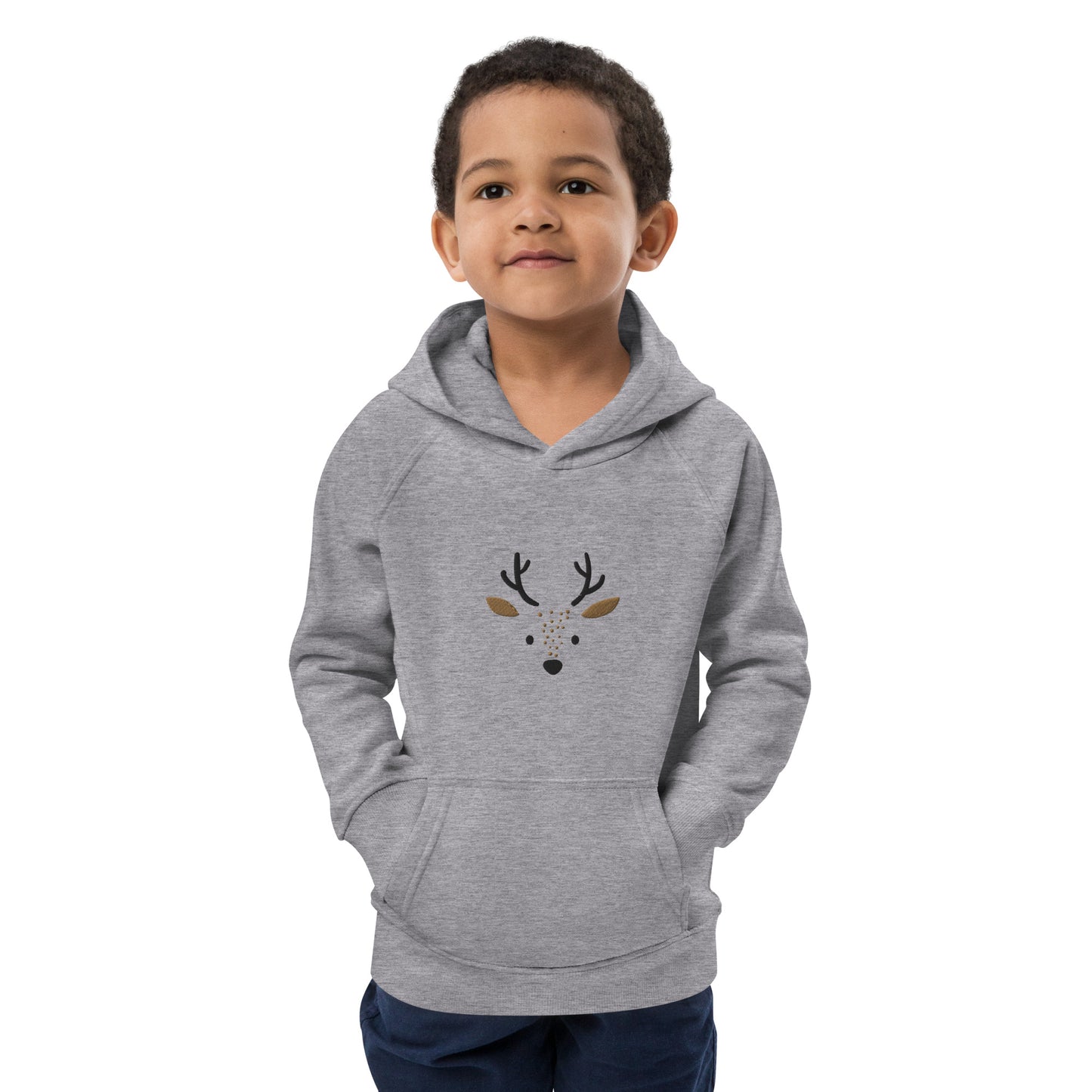 Deer 1 Kids Eco Hoodie mit süßen Tieren, Bio-Baumwollpullover für Kinder, Geschenkidee für Kinder, weicher Hoodie für Kinder zu Weihnachten