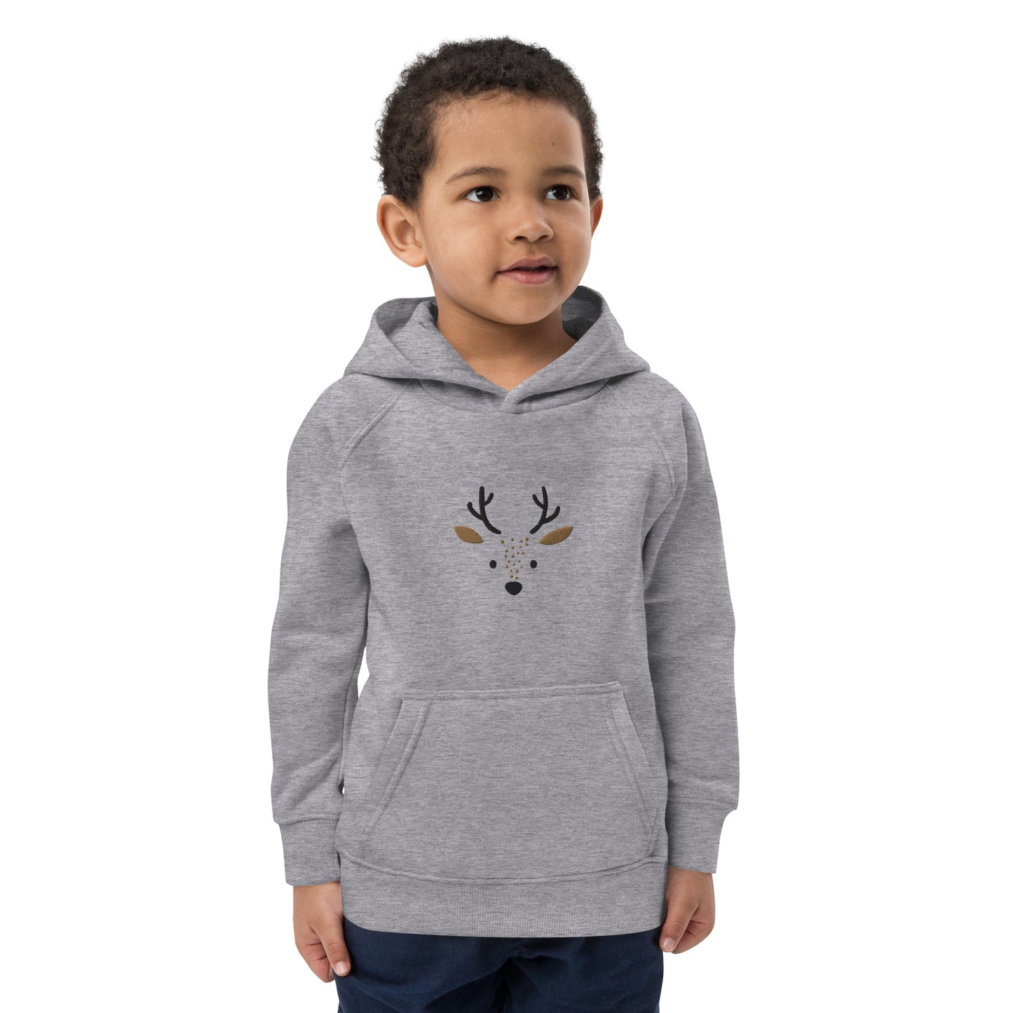 Deer 1 Kids Eco Hoodie with cute animals, Organic Cotton pullover for children, gift idea for kids, soft hoodie for kids for Christmas