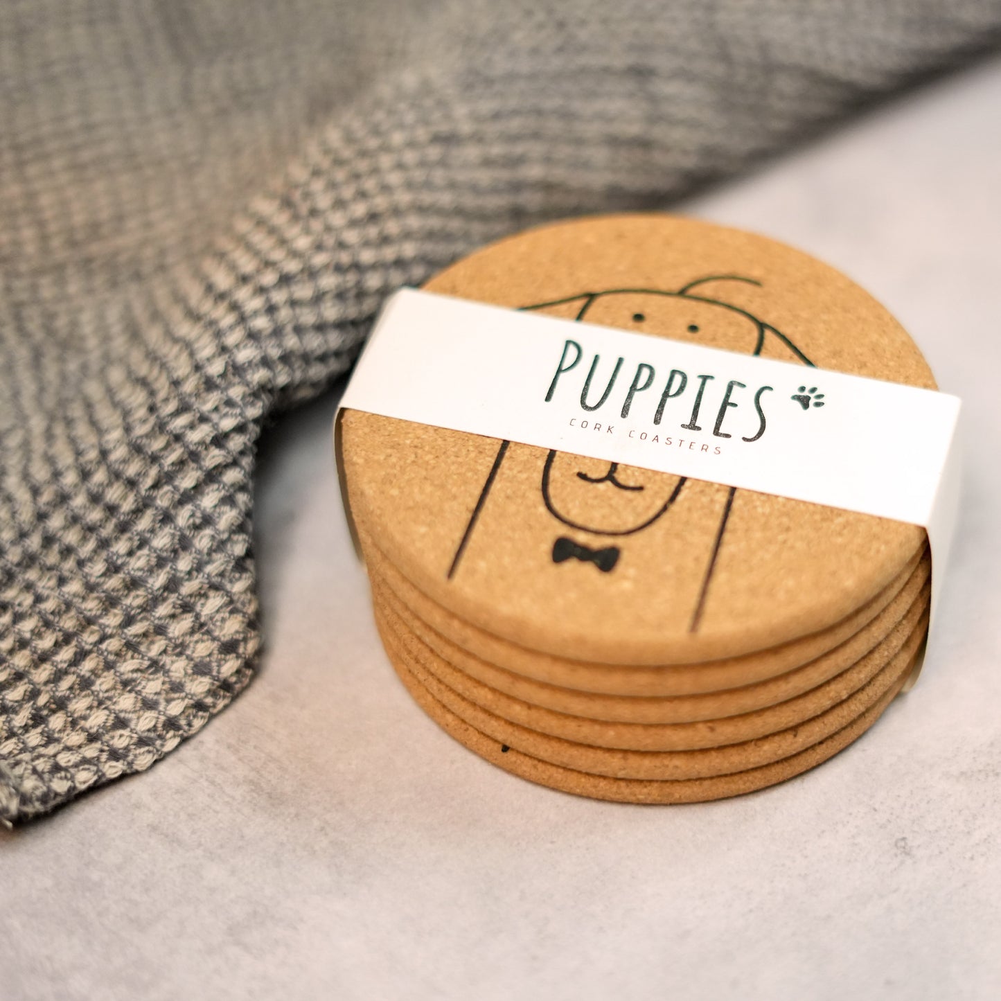 PUPPIES - Posavasos de corcho para perros, redondos, juego de 6